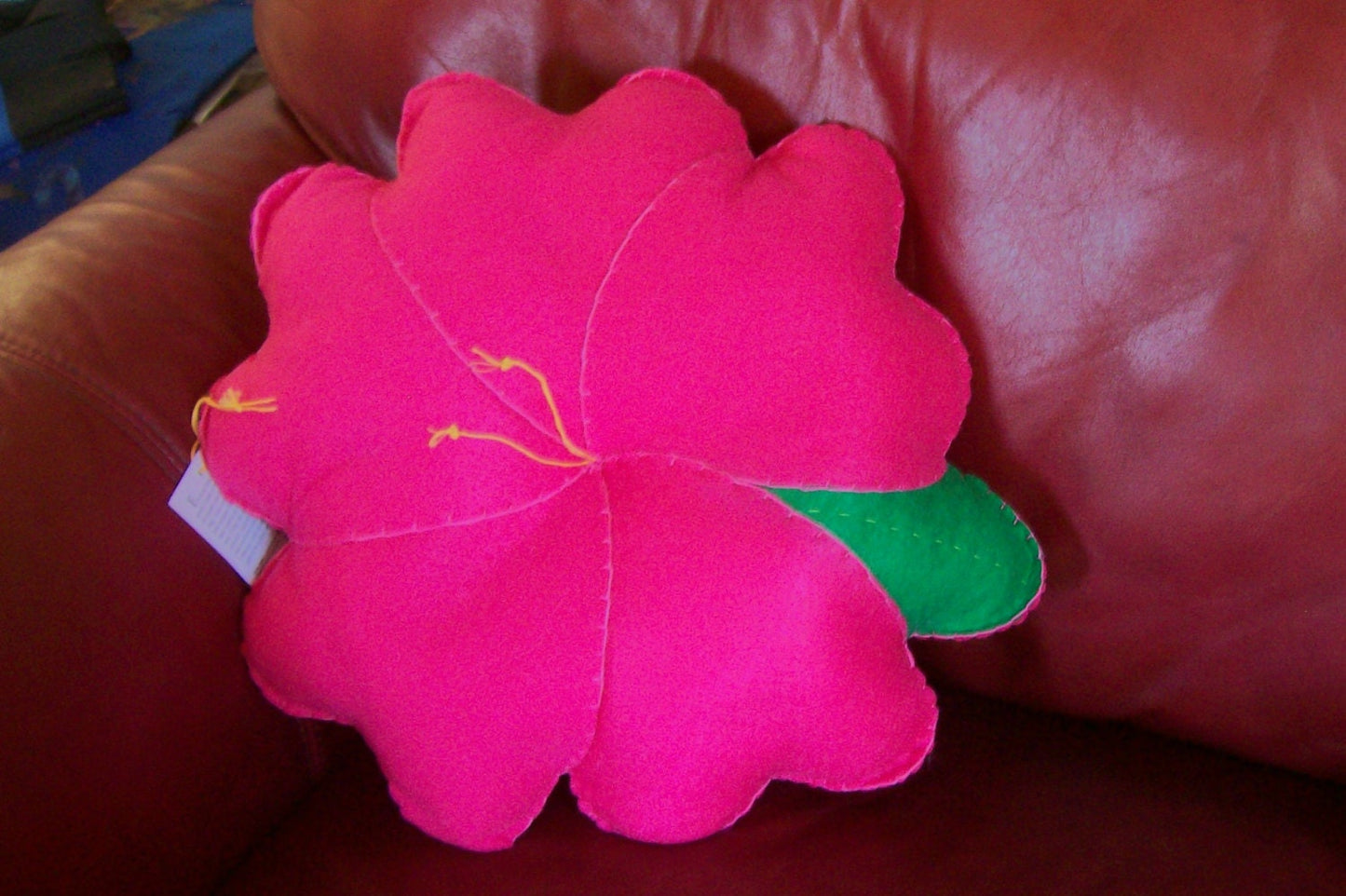 Hot Pink Felt Hibiscus Shape Accent Pillow